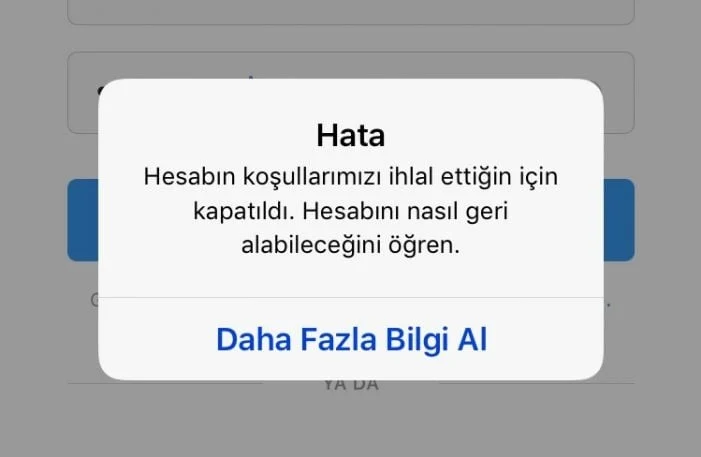 İnstagram Hesabın Koşullarımızı İhlal Ettiği İçin Kapatılmıştır 